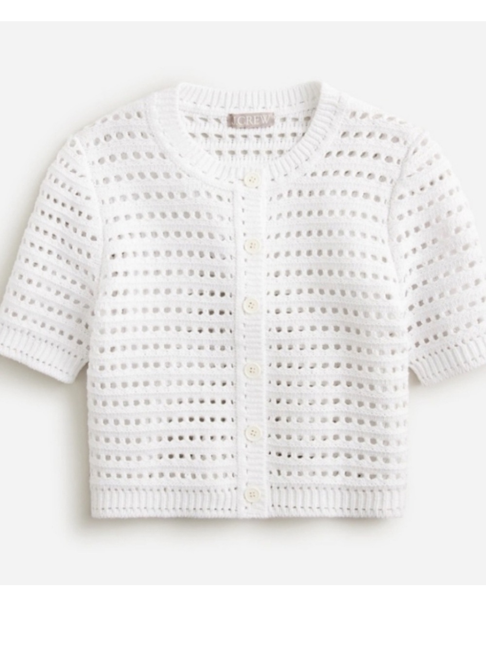 NWT J. Crew short-sleeve pointelle cardigan sweater white BX503 knit crochet